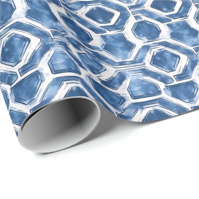 Papel De Regalo Indigo Geometric Tile Wrapping Paper (Esquina del rollo)