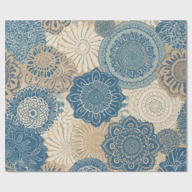Papel De Regalo Indigo Tan Boho Floral (Superficie plana)