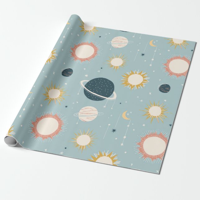Papel de regalo infantil de espacio celestial (Desenrollado)