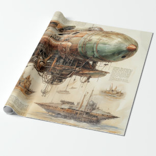 Papel De Regalo Ingeniería de Dirigible de Latón Retro Futurista