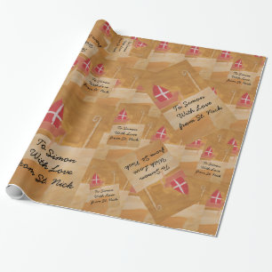 Papel De Regalo Inglete de Sinterklaas San Nicolás de la acuarela
