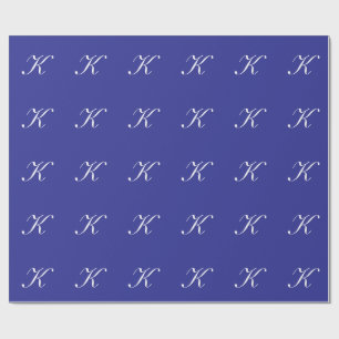 Papel De Regalo Inicial de monograma "K" blanca sobre azul