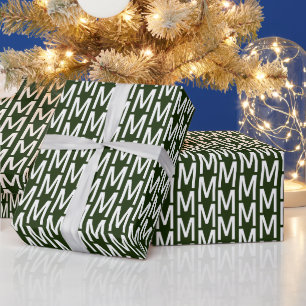 Papel De Regalo Inicial monograma personalizado moderno verde oscu