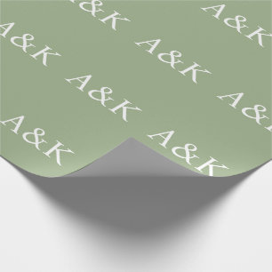 Papel De Regalo Iniciales Personalizadas en Verde Salvia para Boda