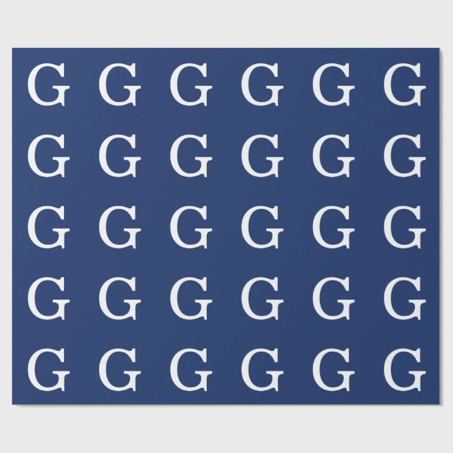 Papel De Regalo Initial Letter Monogram Blue White Plain Simple (Superficie plana)