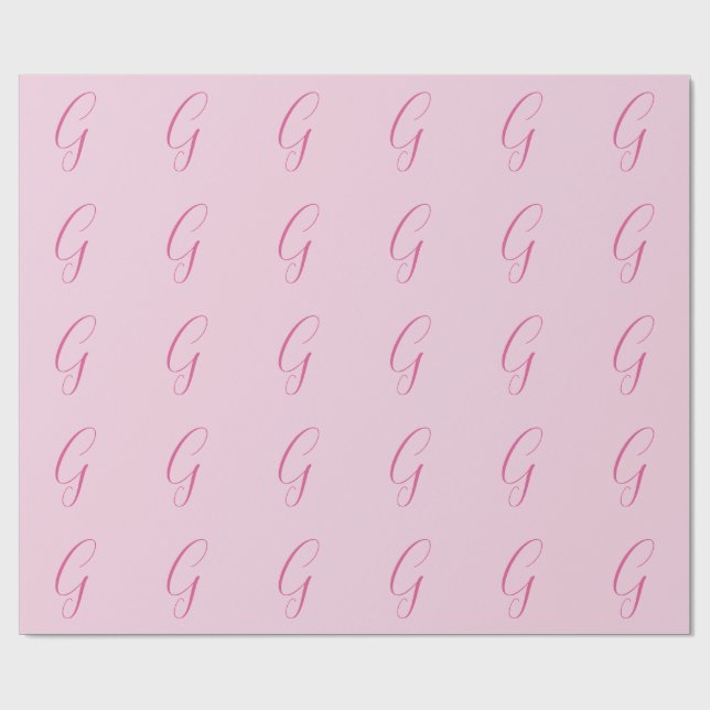 Papel De Regalo Initial Letter Monogram Light Pink Plain Chic (Superficie plana)