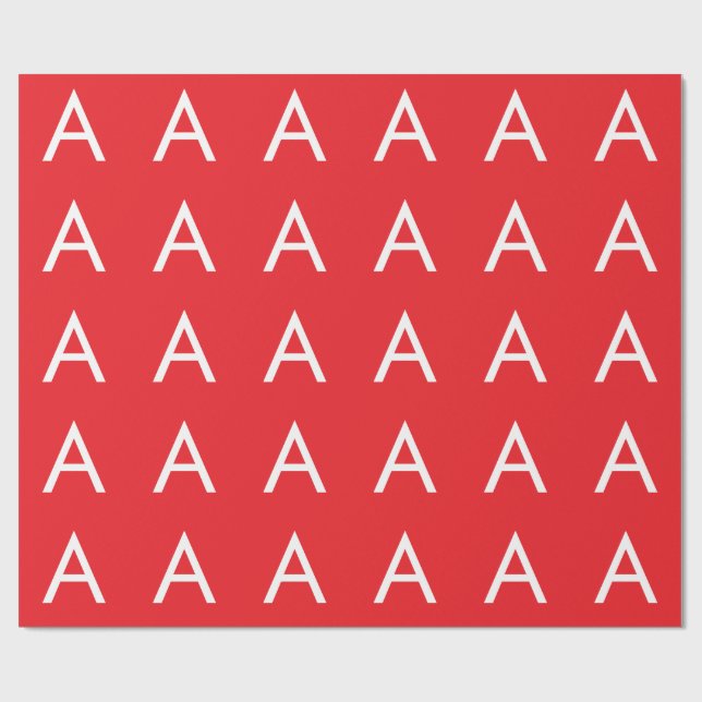 Papel De Regalo Initial Letter Monogram Red White Plain Modern (Superficie plana)