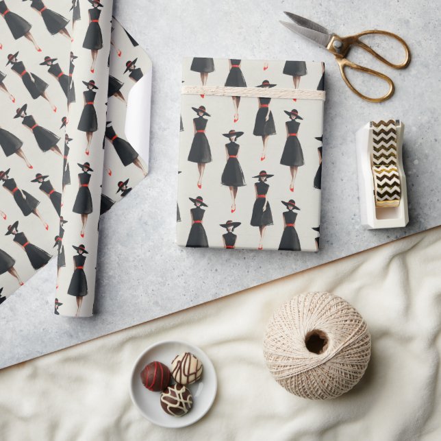 Papel De Regalo Ink Wash Little Black Dress Fashion Pattern (Artesanía)