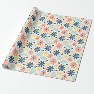 Papel De Regalo Inmaculada floral en azul, rosa y amarillo