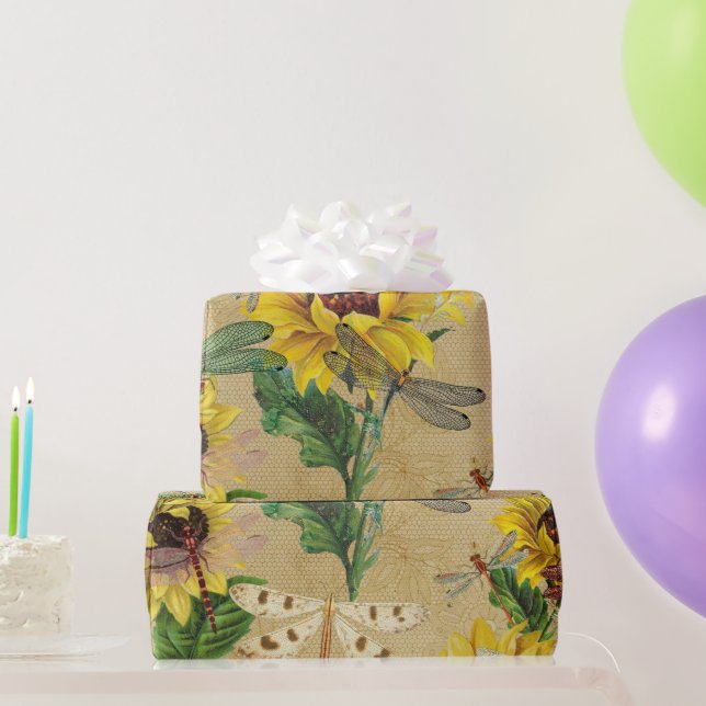 Papel De Regalo  Inscripción de las libélulas de girasol amarillo  (Regalos de fiesta)