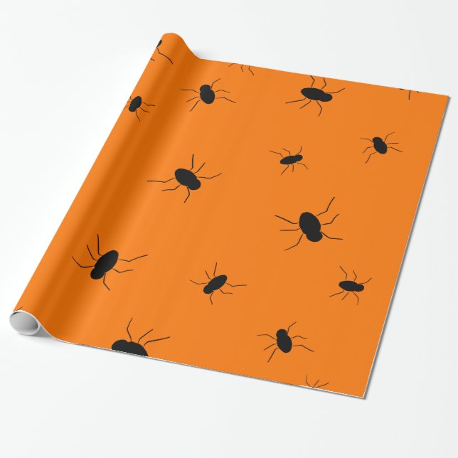 Papel De Regalo Insectos fantasmagóricos de Halloween anaranjados (Desenrollado)