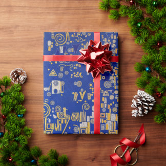 Papel De Regalo Inspirado en Klimt azul, oro, cobre platino