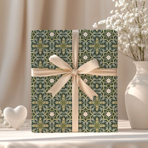 Papel De Regalo Inspirado en William Morris, geométrico verde past