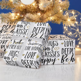 Papel De Regalo Inspirador Black Gold Love Kiss XOXO Hearts