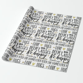 Papel De Regalo Inspirador Black Gold Love Kiss XOXO Hearts