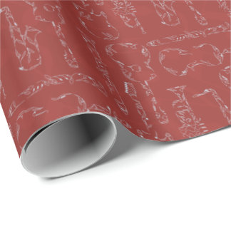 Papel De Regalo Instrumentos florales en rojo