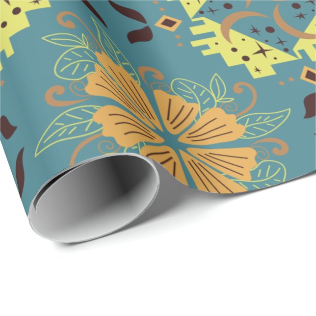 Papel De Regalo Intricate floral and geometric pattern with orange (Esquina del rollo)