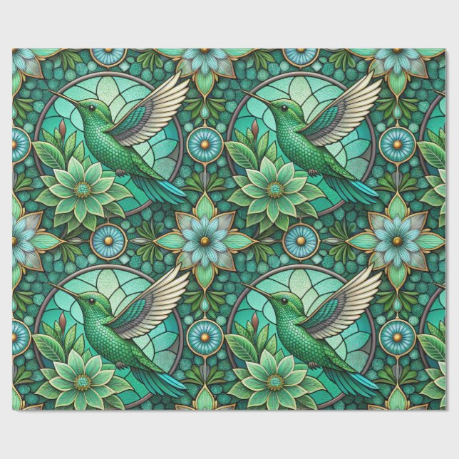 Papel De Regalo Intricate green and teal stained glass-style  (Superficie plana)