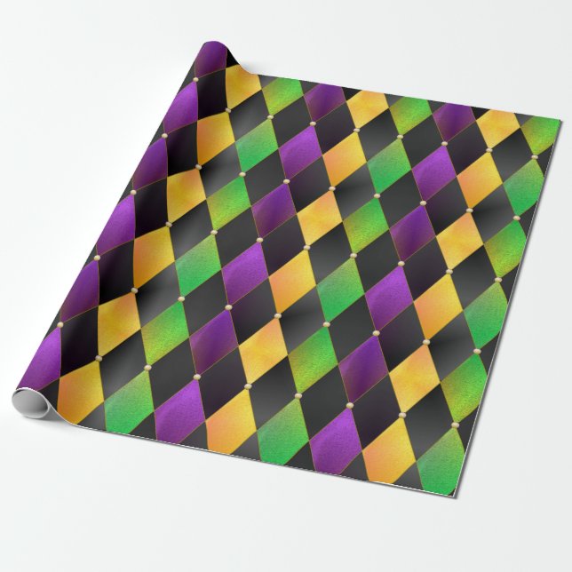 Papel De Regalo Intrincado Mardi Gras Colores Diamante Argyle (Desenrollado)