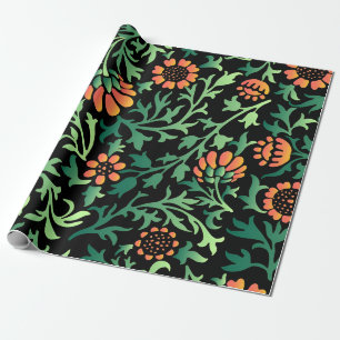 Papel De Regalo Intrincado patrón floral con hojas verdes