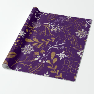 Papel De Regalo Intrincado patrón floral con oro y blanco 