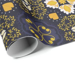 Papel De Regalo Intrincado patrón geométrico con azul oscuro 