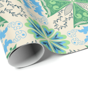 Papel De Regalo Intrincado patrón geométrico con verde y beige