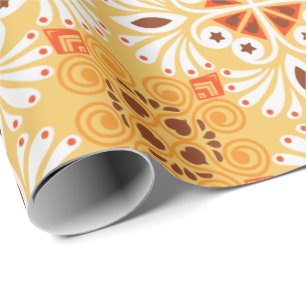 Papel De Regalo Intrincado patrón geométrico naranja y marrón
