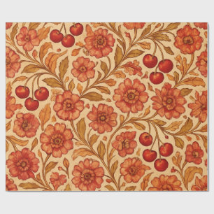 Papel De Regalo Intrincado Tinta de Alcohol Floral y Cereza sin in