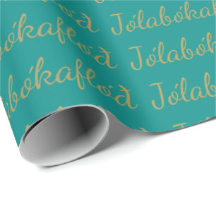 Papel De Regalo Inundación de libro de Navidades turquesa Jólabóka
