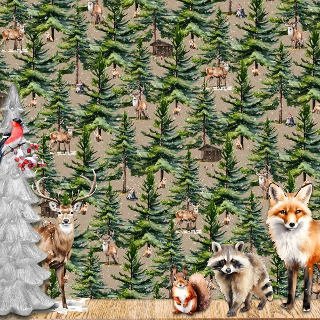Papel De Regalo Invernadero de los animales del bosque de Woodland (Winter Woodland Forest Animals First Snow Kraft Wrapping Paper in beautiful detailed watercolours)