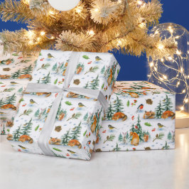 Papel De Regalo Invierno Acogedor Naturaleza Zorro Conejo Pájaros 