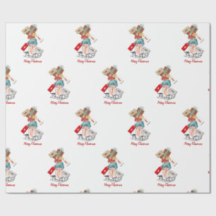 Papel De Regalo Invierno Blanco Rojo Maravilla Feliz Navidad