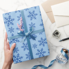 Papel De Regalo Invierno Blue Snowflakes Navidad Presente sin prob