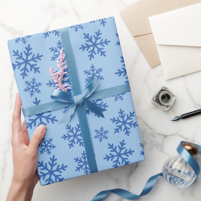 Papel De Regalo Invierno Blue Snowflakes Navidad Presente sin prob (Regalar)