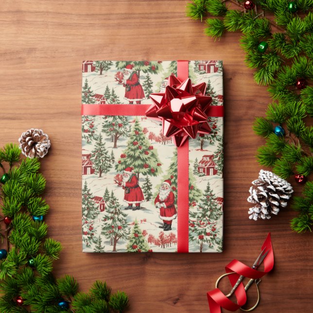 Papel De Regalo Invierno de Maravillas Santa y Árboles de Navidad  (Regalo de vacaciones)