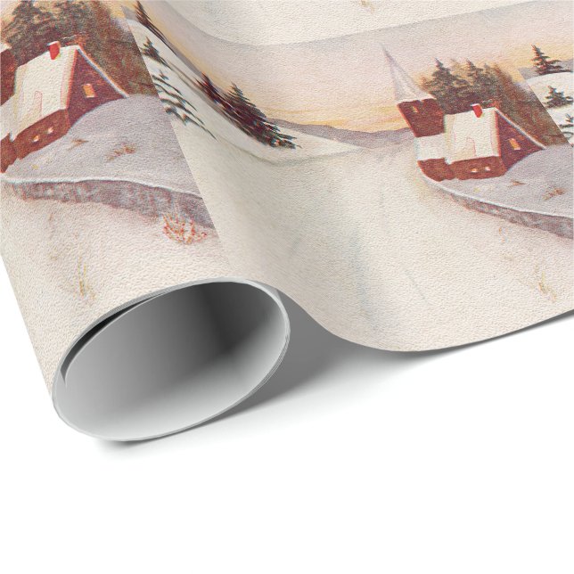 Papel De Regalo Invierno de nieve cristiana de la Iglesia (Esquina del rollo)
