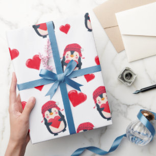 Papel De Regalo Invierno de Pingüino de Corto Corazón