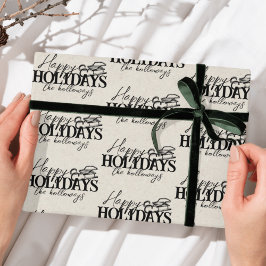 Papel De Regalo Invierno Dibujado a Mano Trineo Escritura Negra Fi