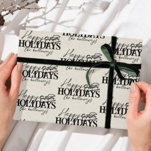 Papel De Regalo Invierno Dibujado a Mano Trineo Escritura Negra Fi