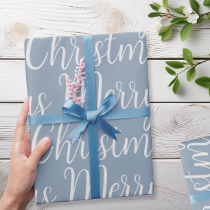 Papel De Regalo Invierno Dusty Blue Merry navidad