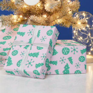 Papel De Regalo Invierno Turquesa Copas de Nieve Festividad de Árb