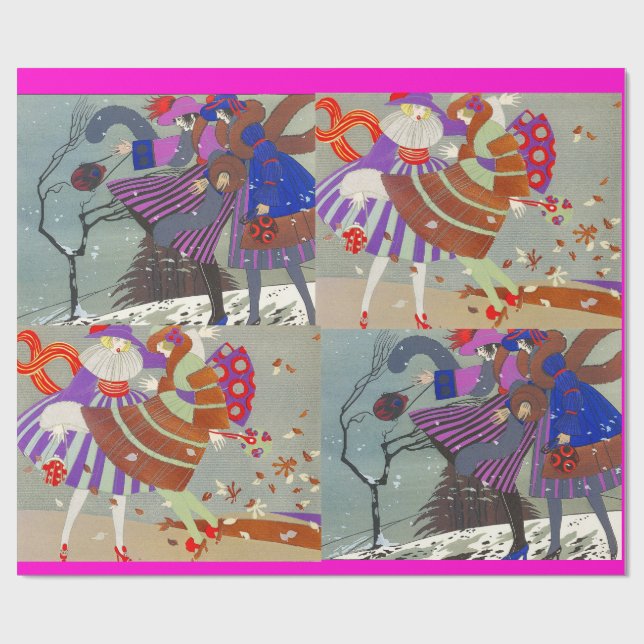 PAPEL DE REGALO INVIERNO Y CAÍDA MODA DE BELLEZA ART DECO (Superficie plana)