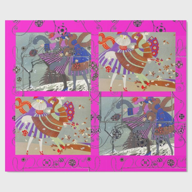 PAPEL DE REGALO INVIERNO Y CAÍDA MODA DE BELLEZA ART DECO (Superficie plana)