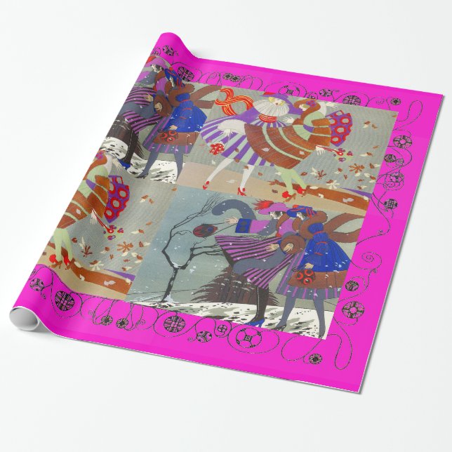 PAPEL DE REGALO INVIERNO Y CAÍDA MODA DE BELLEZA ART DECO (Desenrollado)