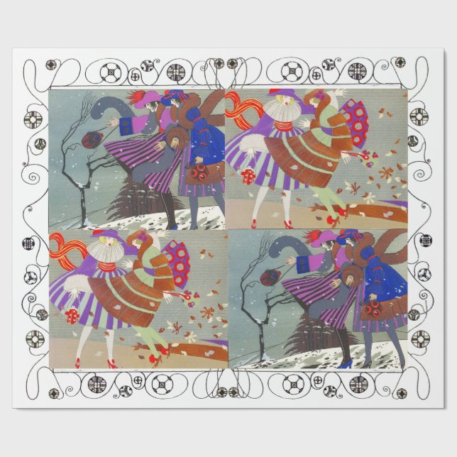 Papel De Regalo INVIERNO Y OTOÑO ART DECO BELLEZA MODA, blanco (Superficie plana)