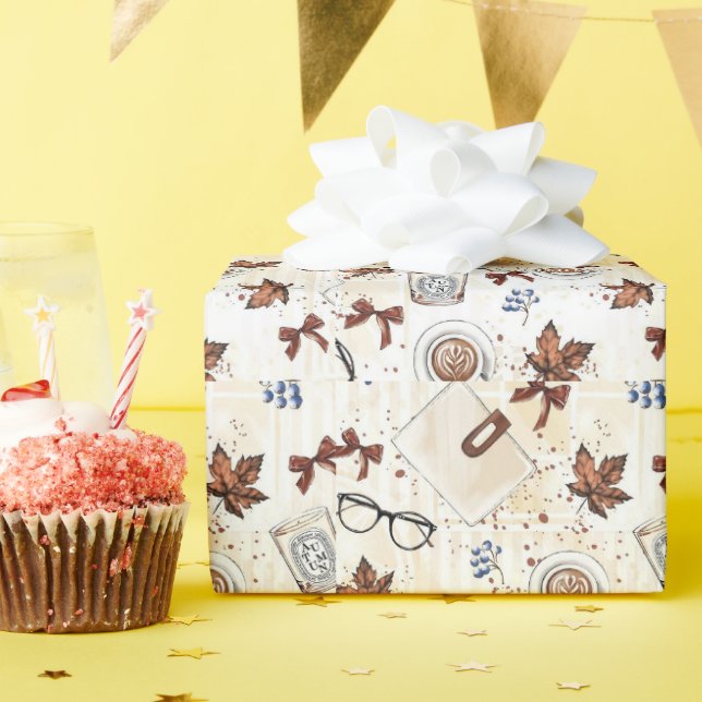 Papel De Regalo Invitación a Café y Libros de Otoño Acogedor | Fa  (Fiesta de cumpleaños )