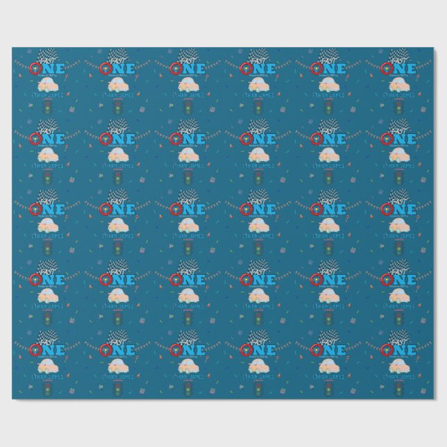 Papel De Regalo Invitación de cumpleaños editable azul de carreras (Superficie plana)