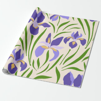 Papel De Regalo Iris Botánico Púrpura Dibujado a Mano Caprichoso