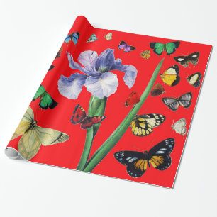 Papel De Regalo IRIS ENTRE COLORIDAS MARIPOSAS FRONTERAS Rojas